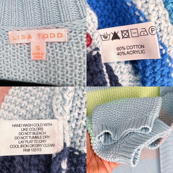 Lisa Todd Sand Sweeper Aqua Combo Striped Knit Long Open Cardigan Duster Sweater - Picture 11 of 11